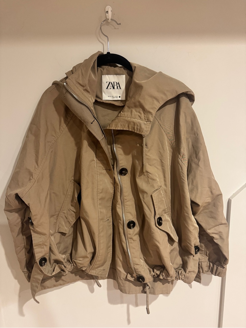 Zara Beige Hooded Utility Jacket